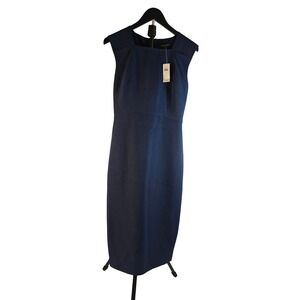 Banana Republic Women Navy Blue Square Neck Sheath Midi Dress 182571-00-1 Size 0